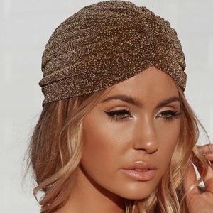 Brown Shimmery Turban Hat